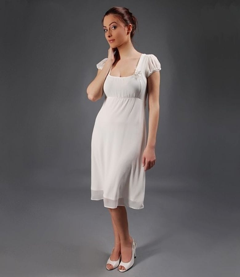 Rochie din voal ecru cu funda si floare