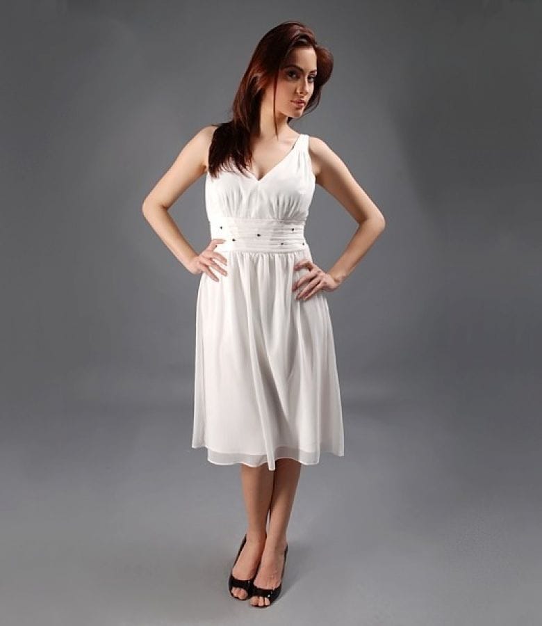 Rochie eleganta din voal creponat alb-ecru