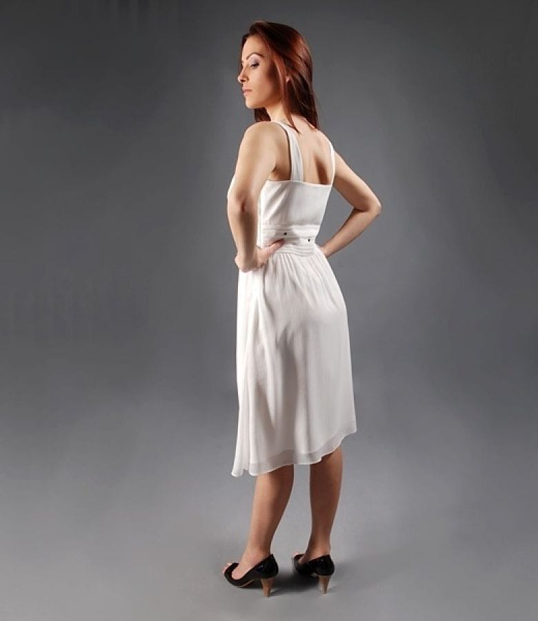 Rochie eleganta din voal creponat alb-ecru