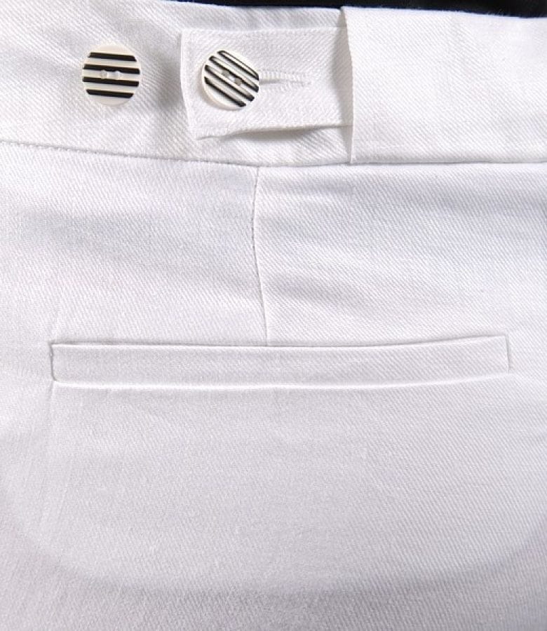 Pantaloni din in alb cu buzunare