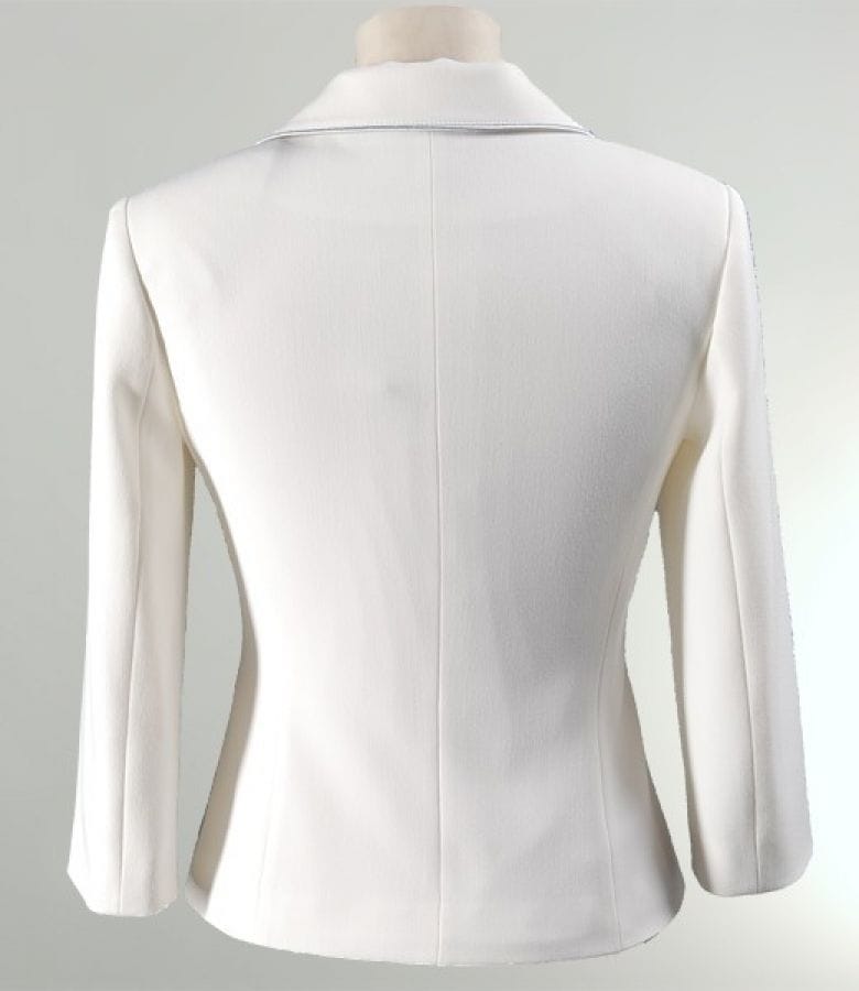 Sacou office alb-ecru cu garnitura gri si floare