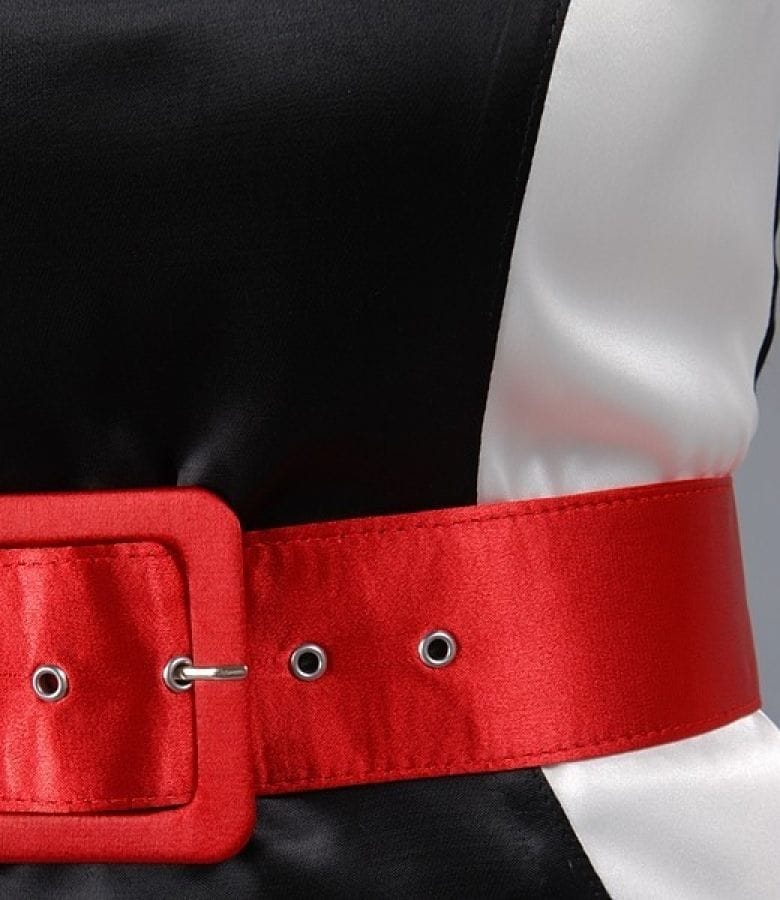 Rochie din saten negru cu clini si curea contrast