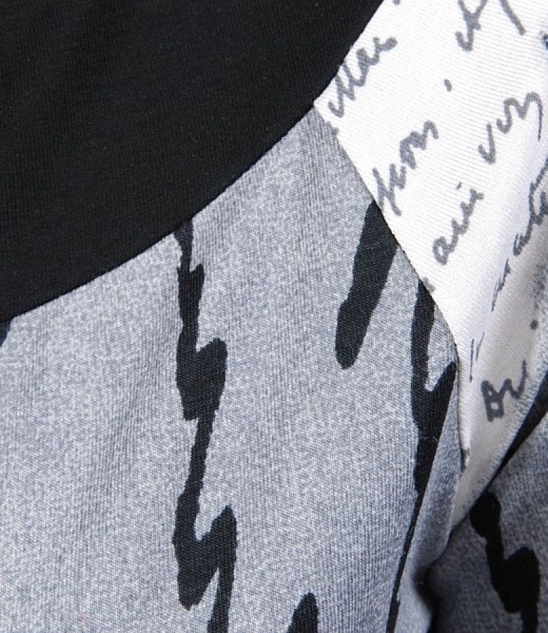 Tricou imprimeu grafic gri alb cu cordon