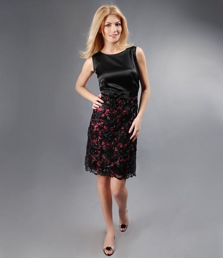 Rochie din saten si dantela cu funda