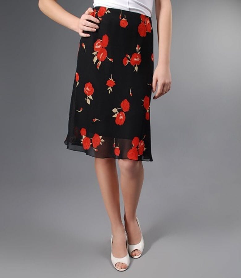 Fusta voal negru cu imprimeu floral