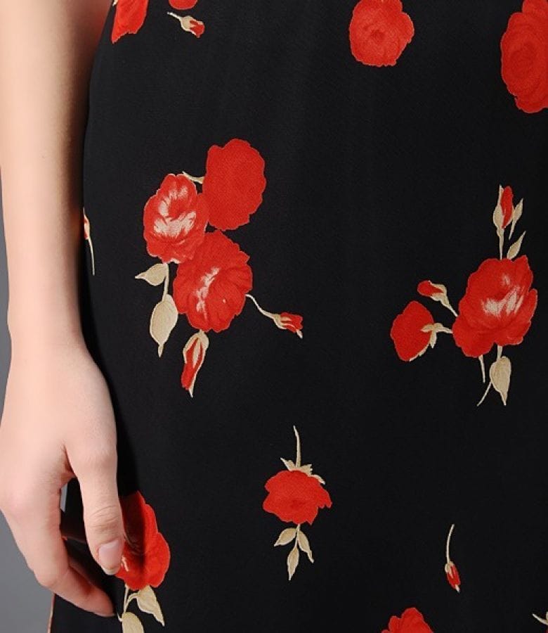 Fusta voal negru cu imprimeu floral