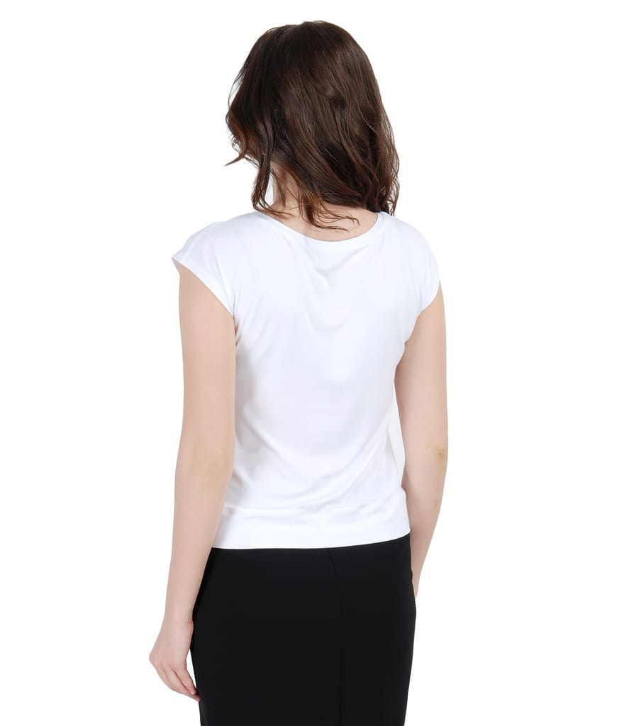 Tricou din jerse uni cu umeri cazuti