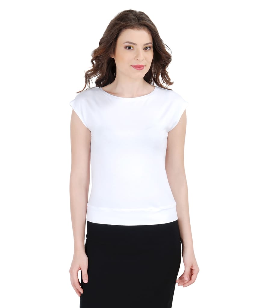 Tricou din jerse uni cu umeri cazuti