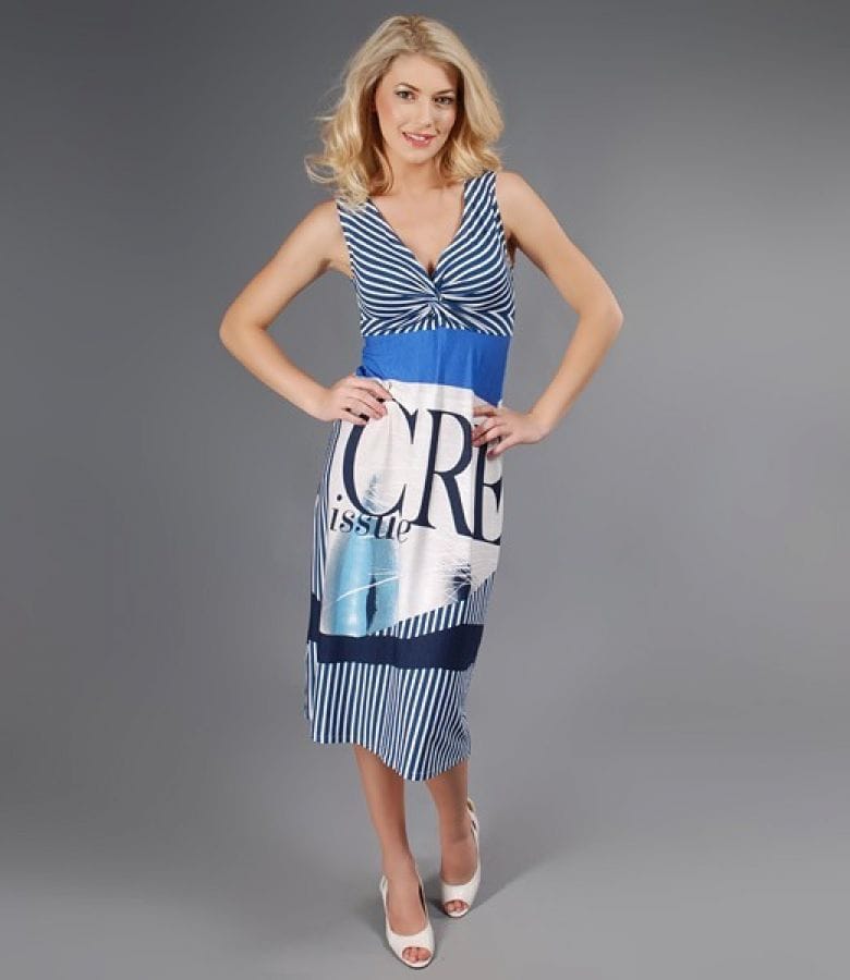 Rochie jerse imprimat cu nod pe bust