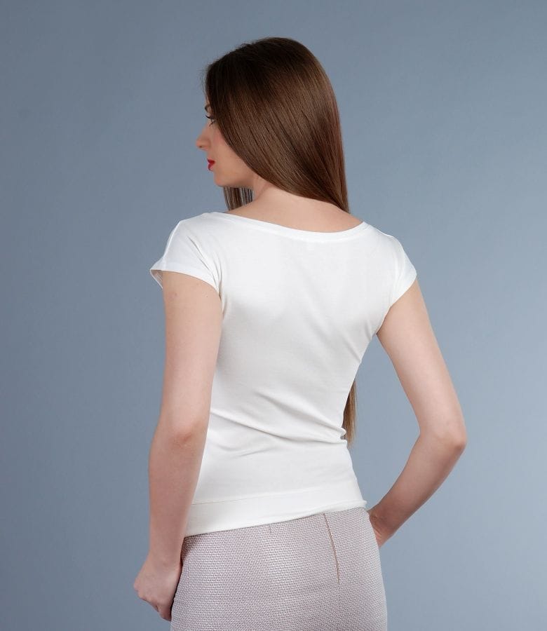 Tricou din jerse uni cu umeri cazuti