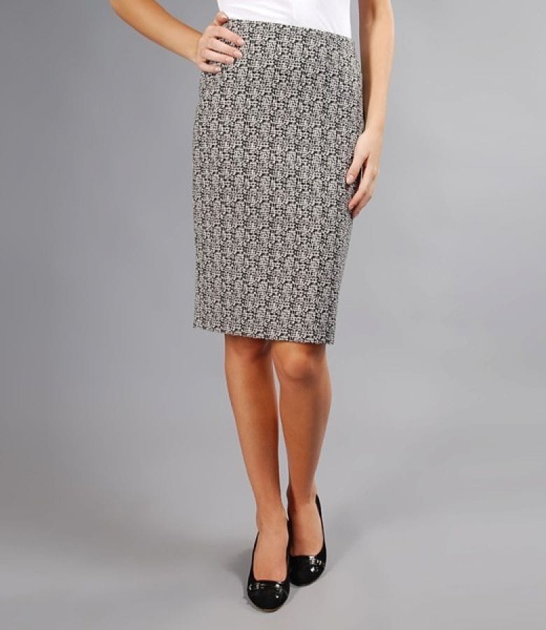 Fusta eleganta din tesatura elastica alb-negru