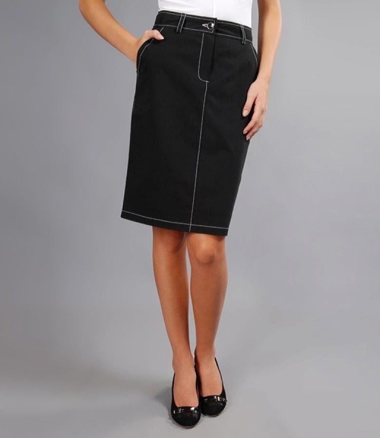 Fusta din bumbac elastic cu tighele contrast si buzunare