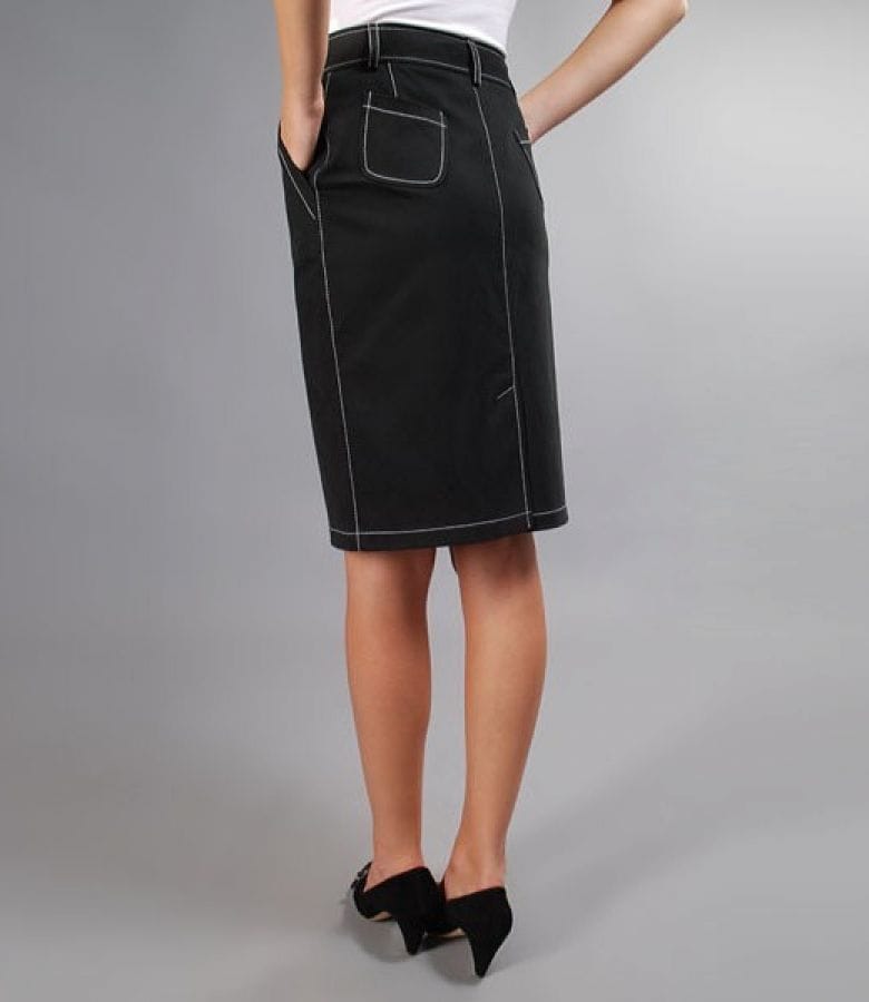 Fusta din bumbac elastic cu tighele contrast si buzunare