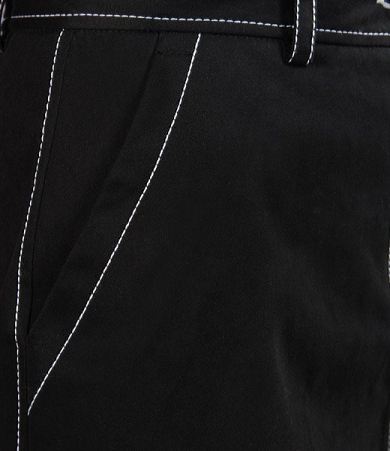 Fusta din bumbac elastic cu tighele contrast si buzunare