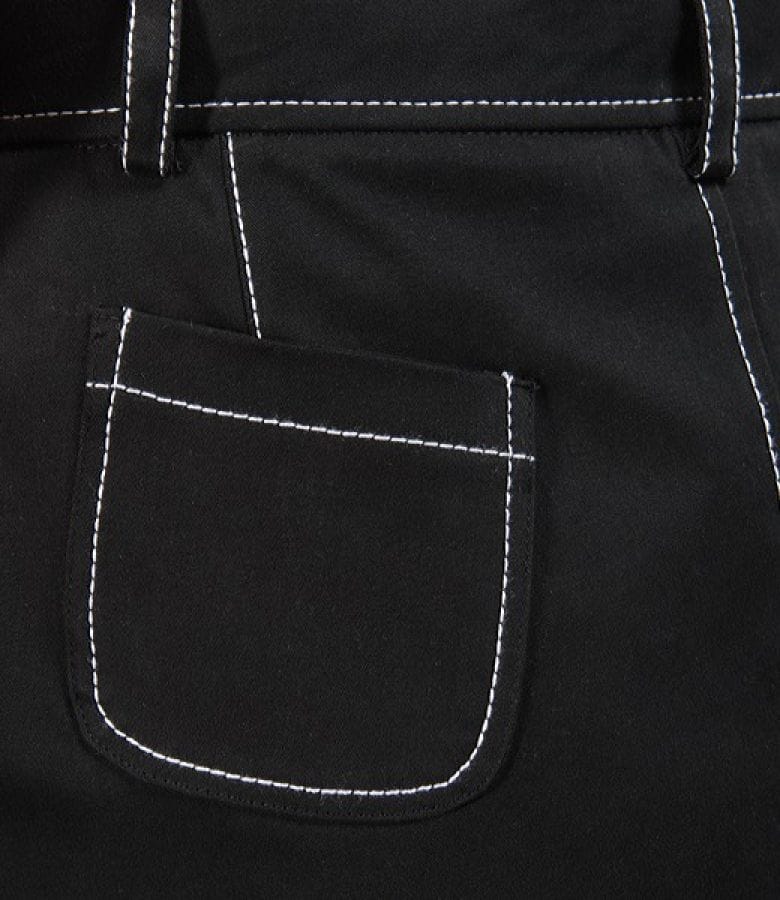 Fusta din bumbac elastic cu tighele contrast si buzunare