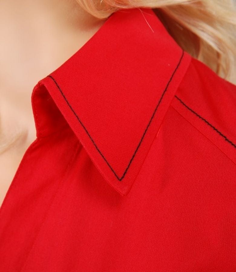 Camasa rosie din bumbac elastic cu tighele negre