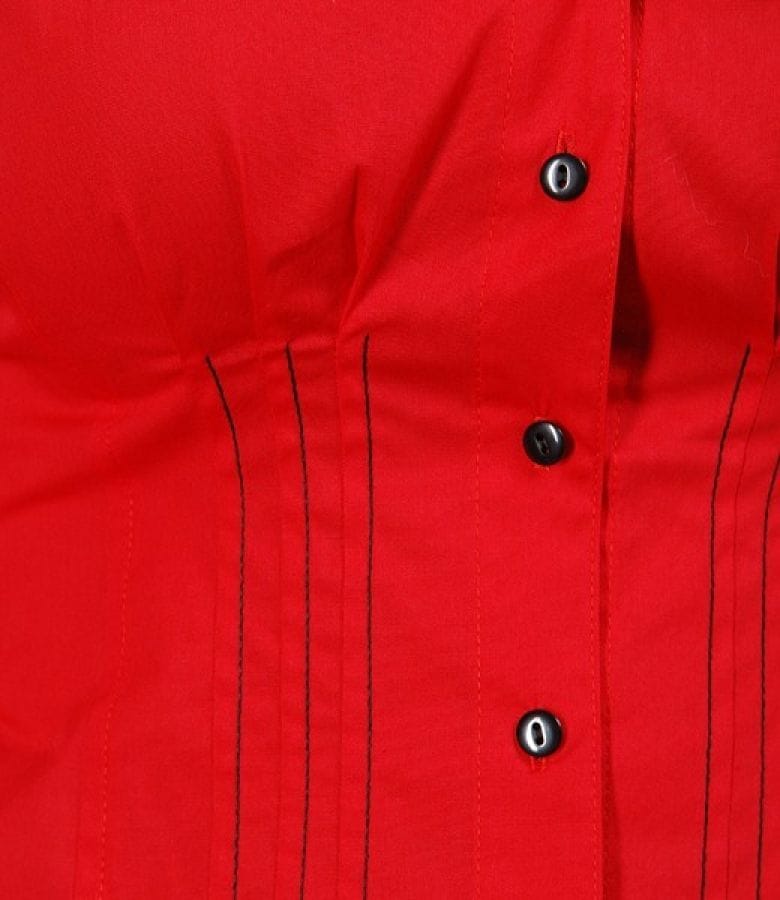 Camasa rosie din bumbac elastic cu tighele negre