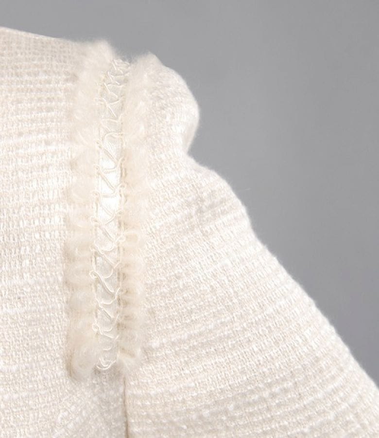 Sacou din bucle de bumbac elastic ecru cu garnitura