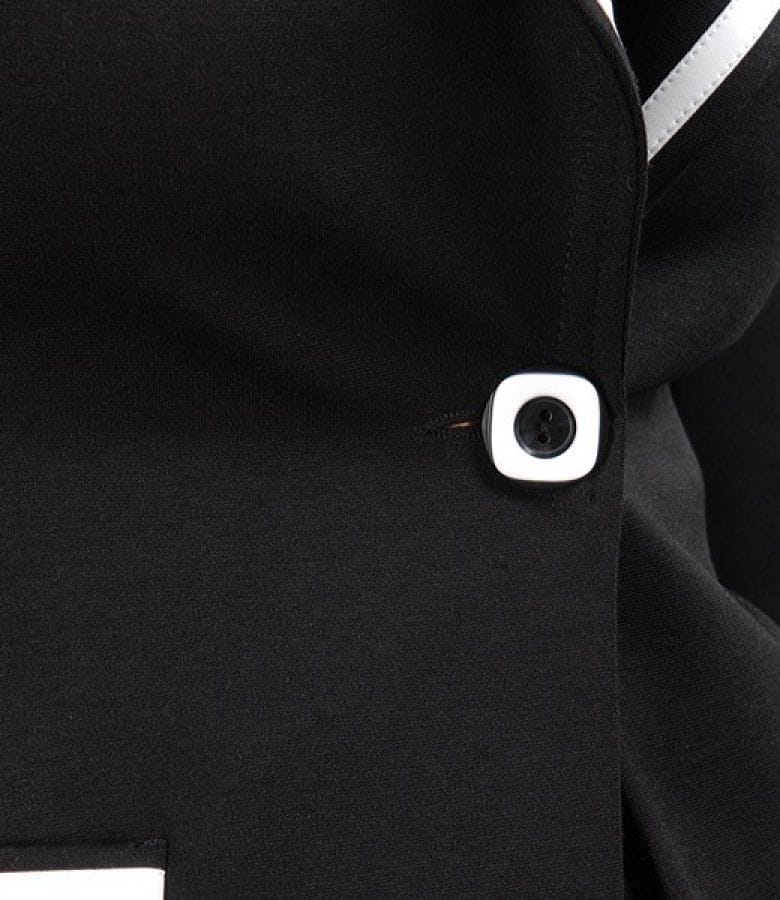 Sacou din jerse gros negru cu garnitura lac contrast