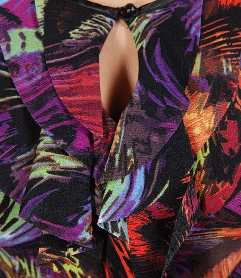 Bluza cu jabou din tul elastic imprimat