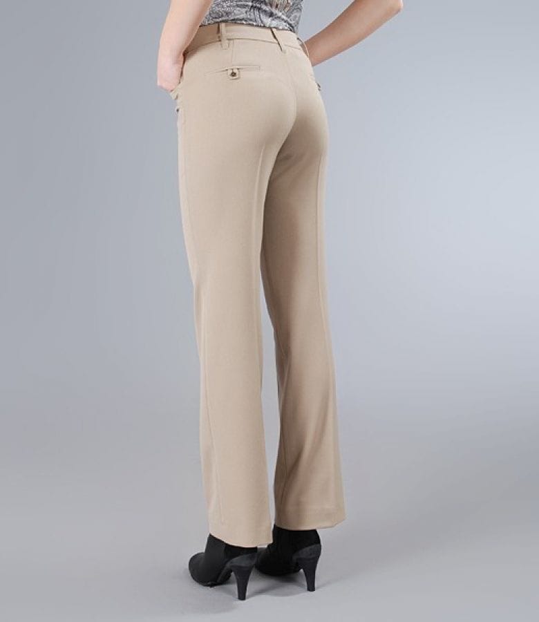 Pantaloni office bej cu buzunare
