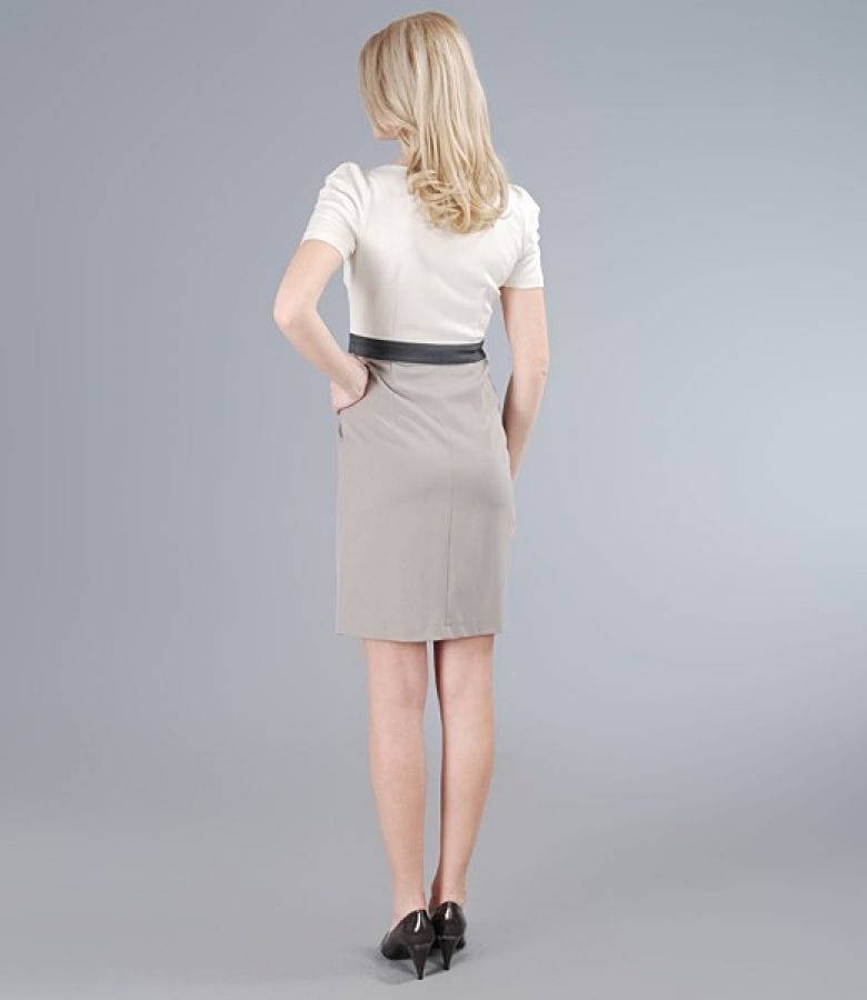 Rochie cu pliuri din stofa elastica bej-gri