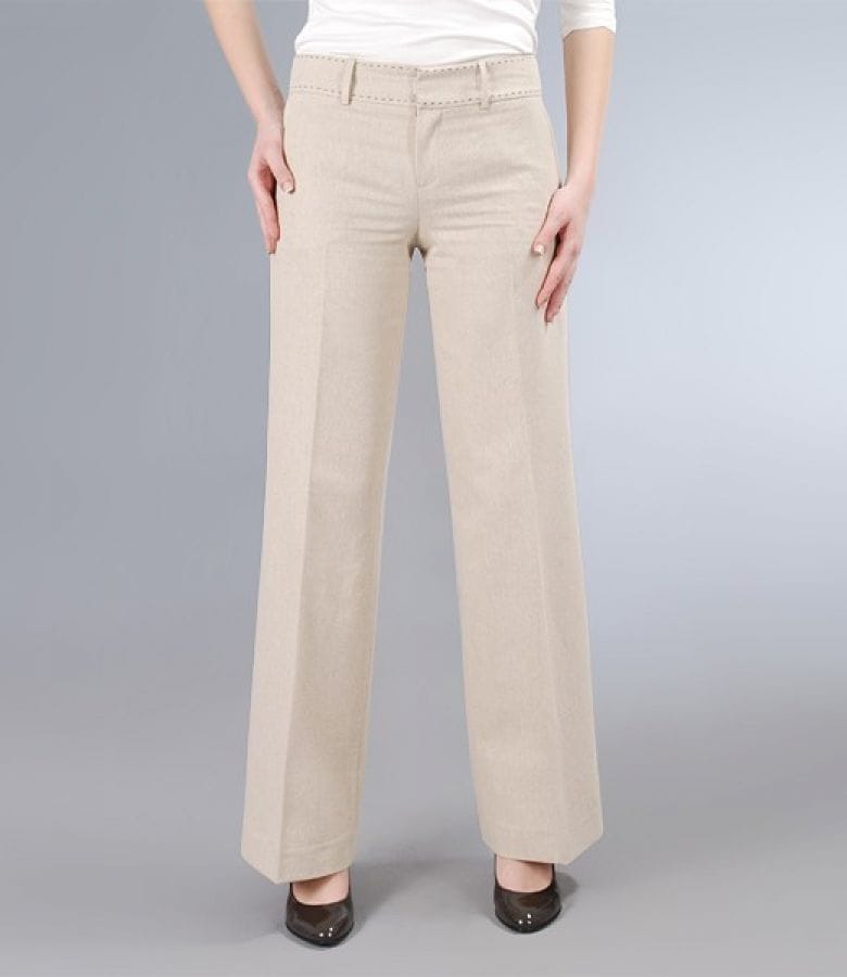 Pantaloni din in bej cu tighele contrast