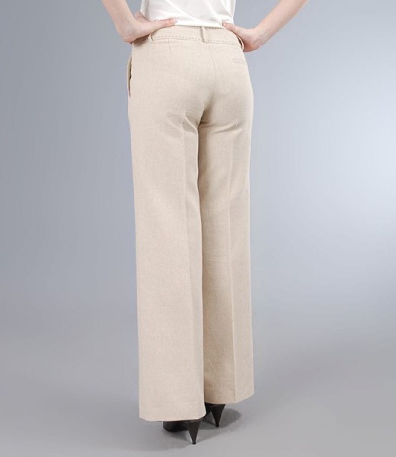 Pantaloni din in bej cu tighele contrast