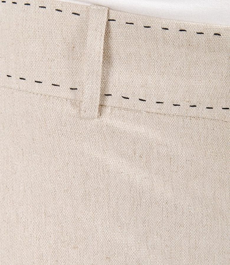 Pantaloni din in bej cu tighele contrast