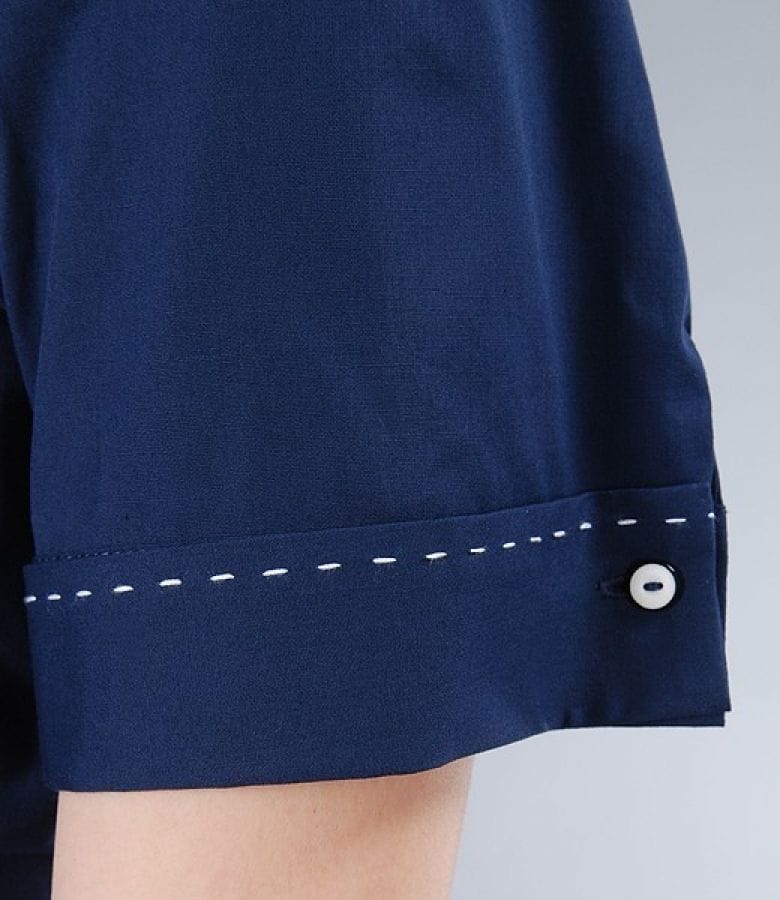 Camasa din bumbac elastic albastru cu floare si butoni
