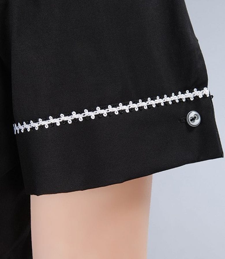 Camasa din bumbac elastic negru cu floare si butoni