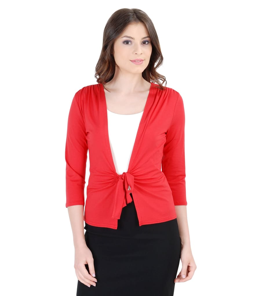 Bluza din jerse rosu legata cu cordon