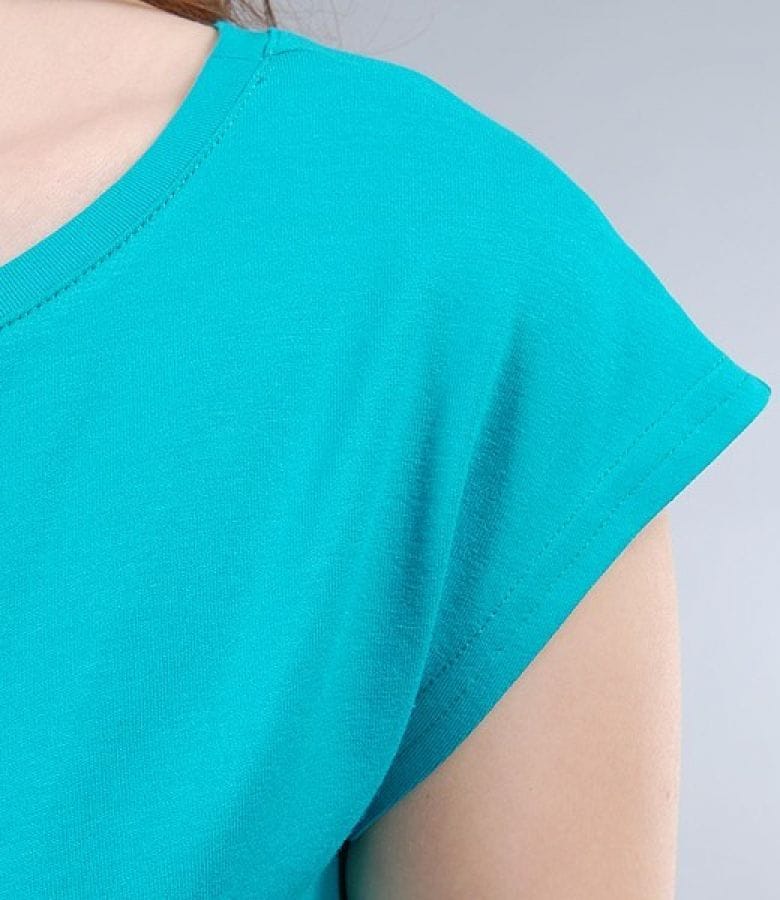 Tricou din jerse uni cu umeri cazuti