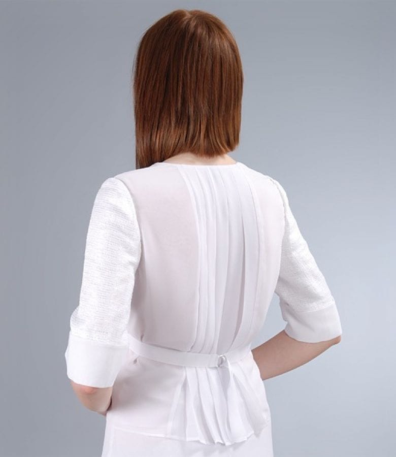 Sacou elegant alb cu fir de efect si voal