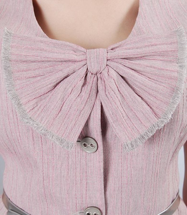 Sacou din bumbac elastic roz cu funda