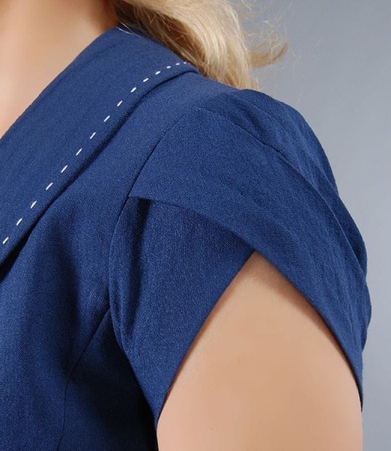 Sacou din viscoza creponata albastra cu maneci scurte