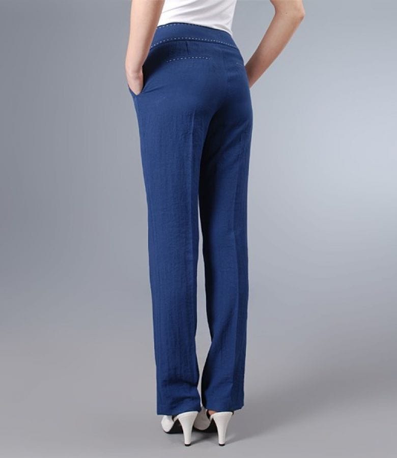 Pantaloni din viscoza creponata albastra cu buzunare