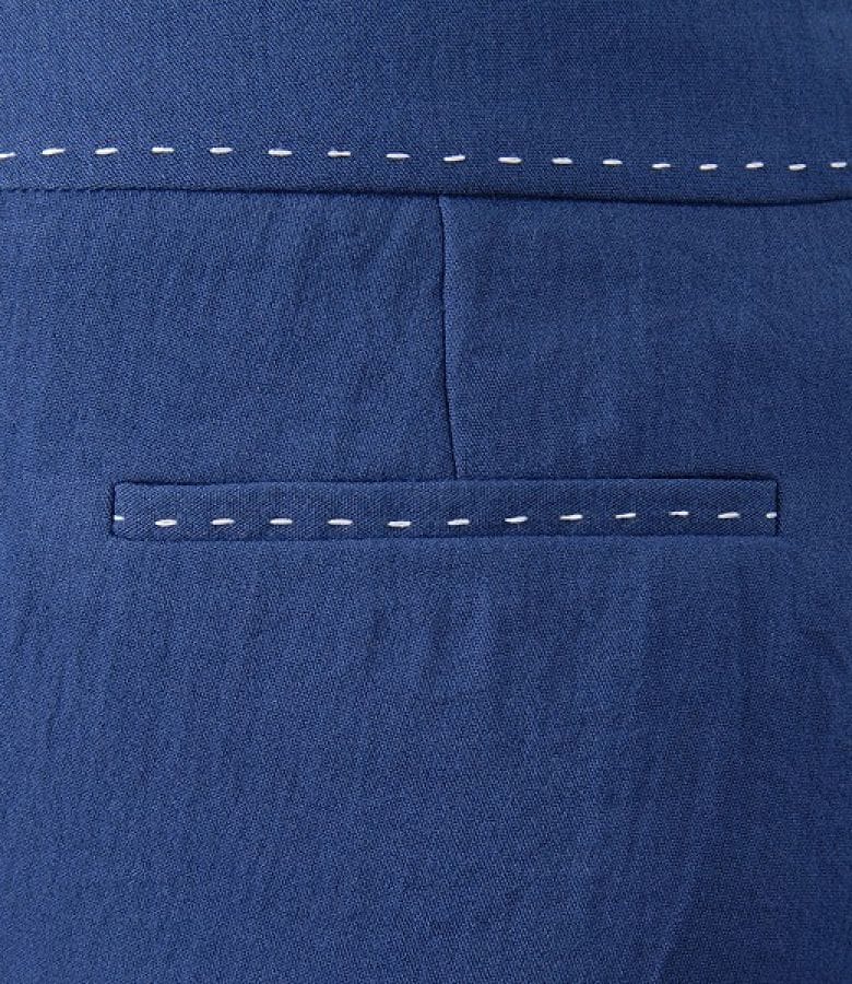 Pantaloni din viscoza creponata albastra cu buzunare