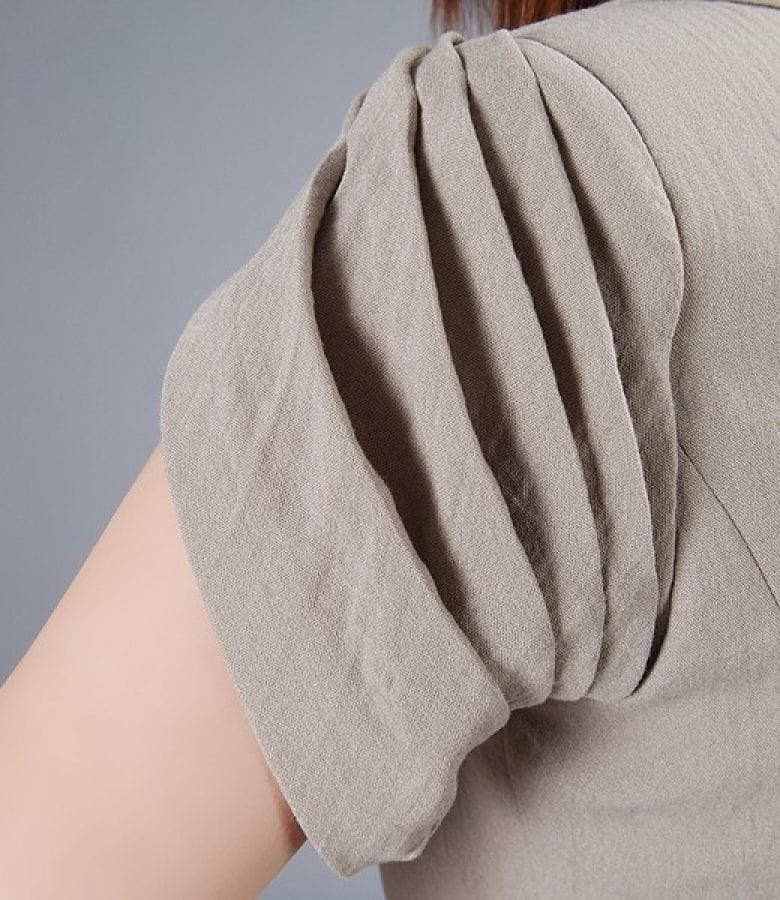 Sacou din viscoza creponata bej cu maneci scurte