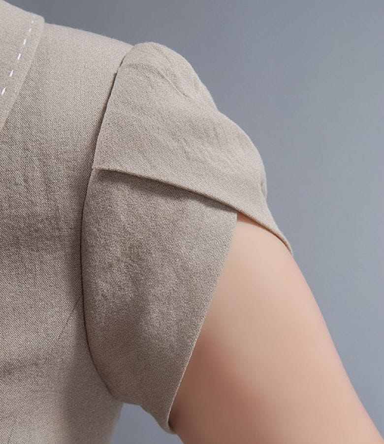 Sacou din viscoza creponata bej cu maneci scurte