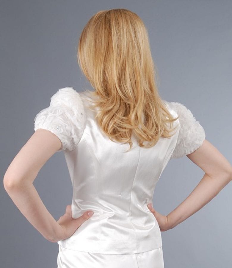 Sacou elegant alb-ecru cu trandafir