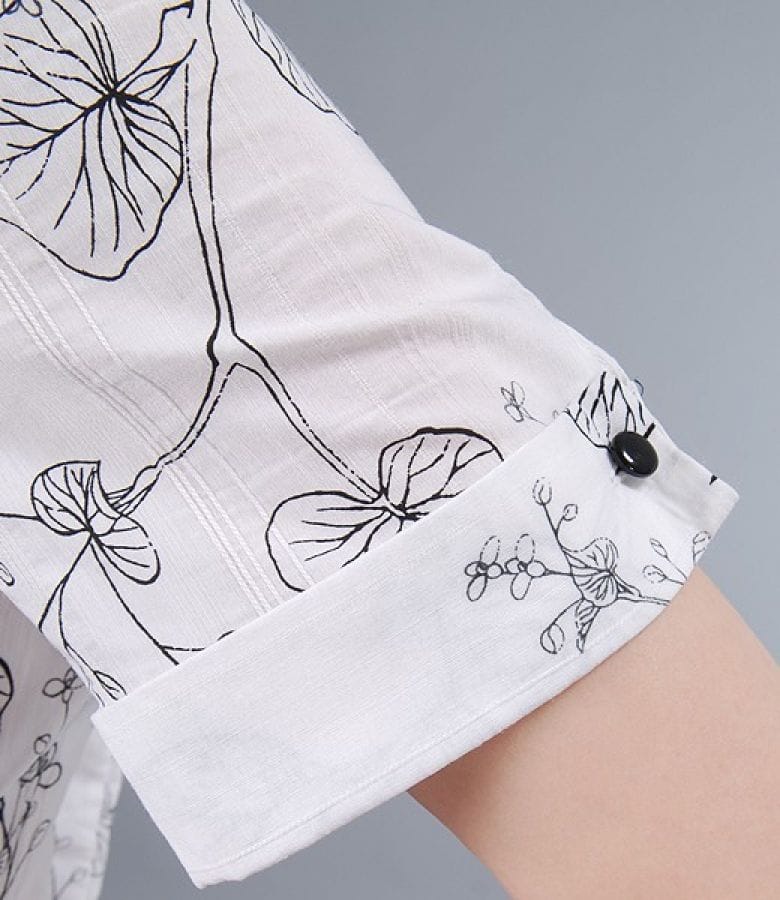 Camasa din bumbac elastic imprimat cu floare si butoni