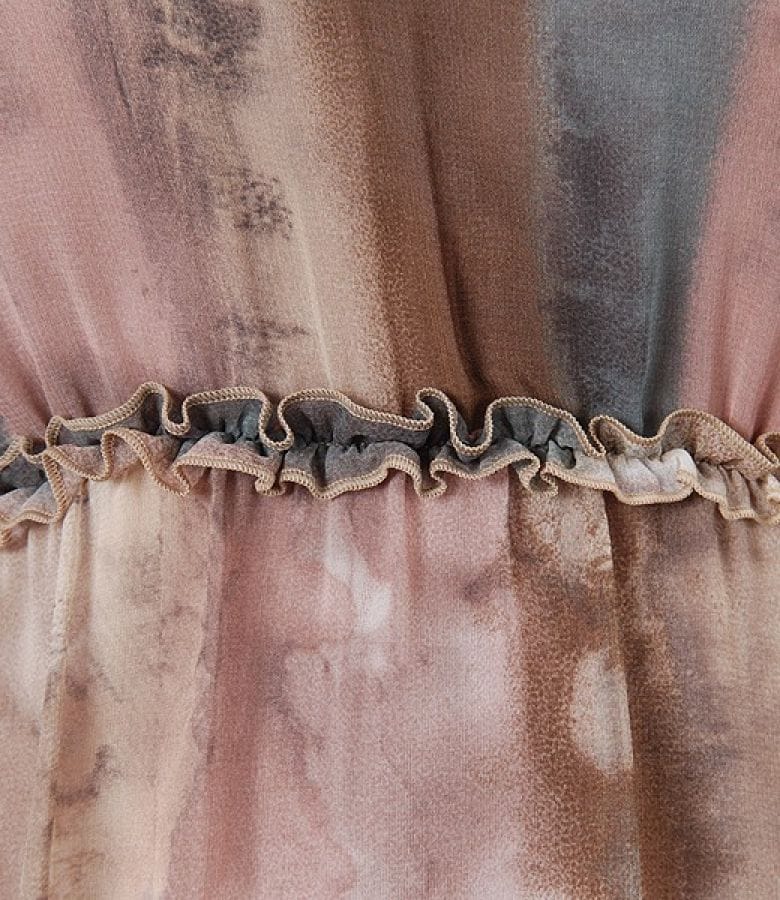 Rochie din voal imprimat cu volane si furou