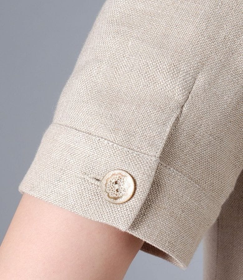 Sacou din in bej cu buzunare