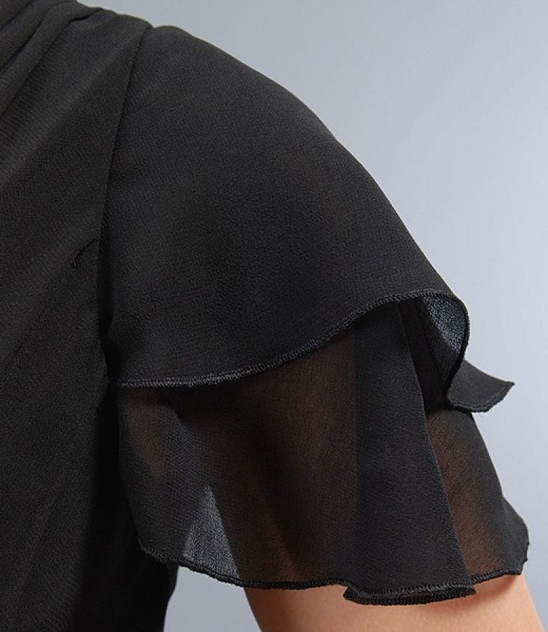 Rochie lunga din voal negru cu pieptii suprapusi