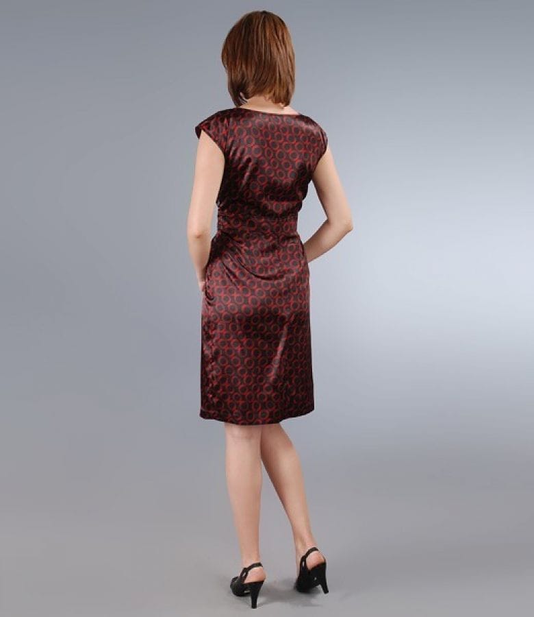 Rochie din saten elastic cu imprimeu grafic si falduri
