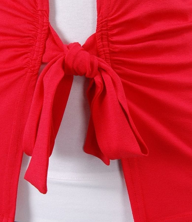Bluza din jerse rosu legata cu cordon