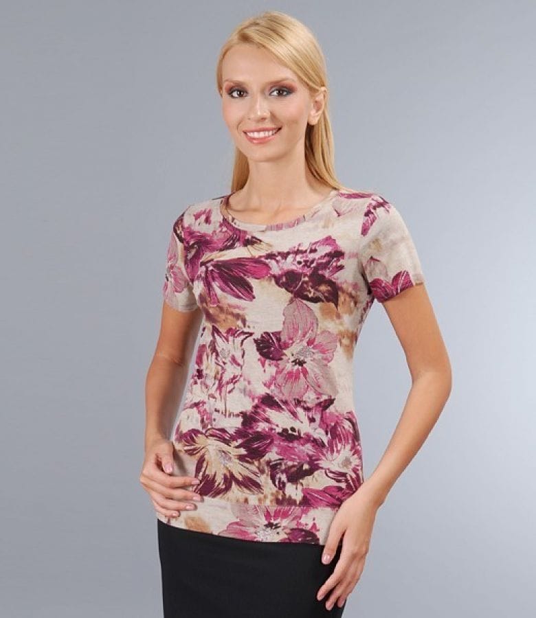 Tricou din jerse elastic imprimat cu garnitura
