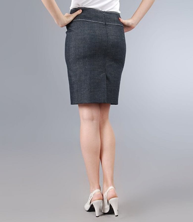 Fusta cu cordon lat din bumbac elastic bleumarin