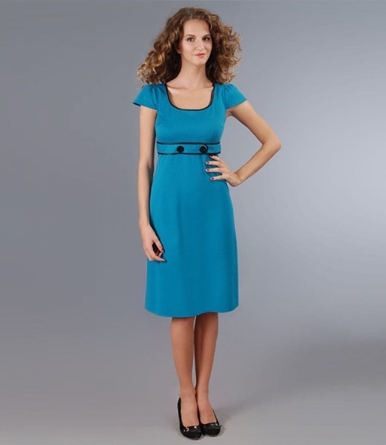 Rochie din jerse turquoise cu garnitura contrast